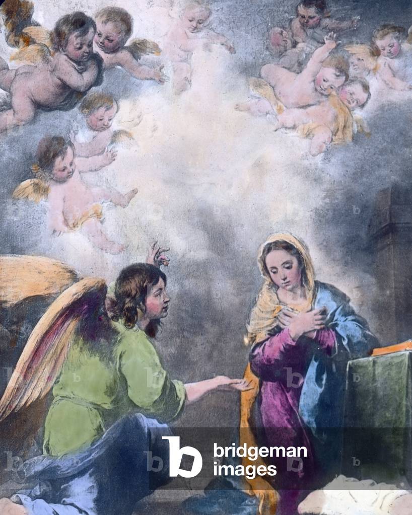 Annunciation. Painting by Spanish Baroque painter Bartolome Esteban Murillo (1617 - 1682) in 1655. Image date: circa 1910. Carl Simon Archive