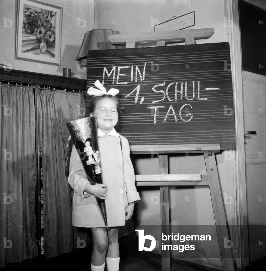 A little girl at the first day at school