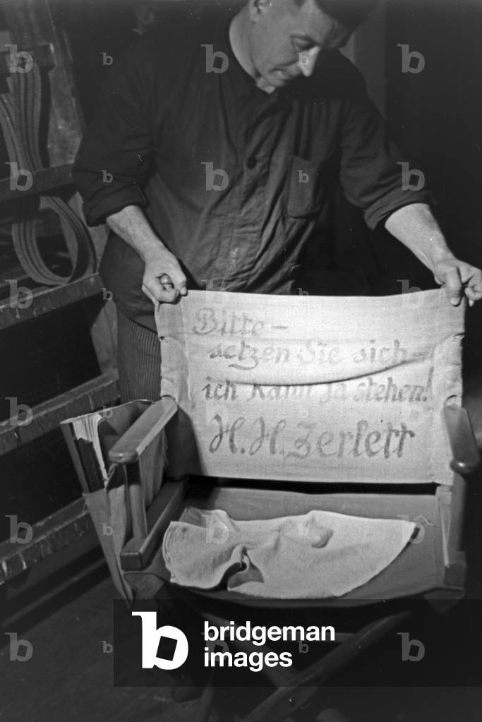 Director's chair of German screenwriter and director Hans H. Zerlett while producing the movie 