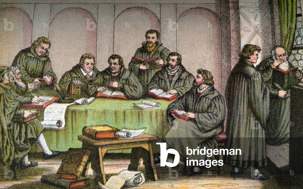 The translation of the Old Testament, coloured illustration (artist unknown) from : 