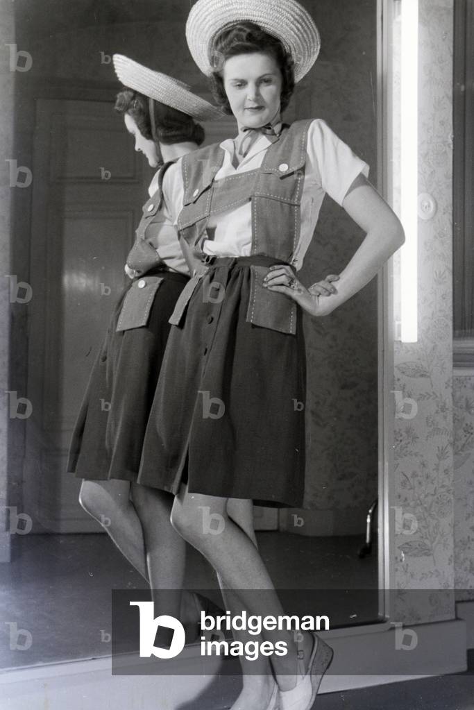 On the occasion of the Wiener Modewoche, a model is presenting new casual clothes in the house of fashion 