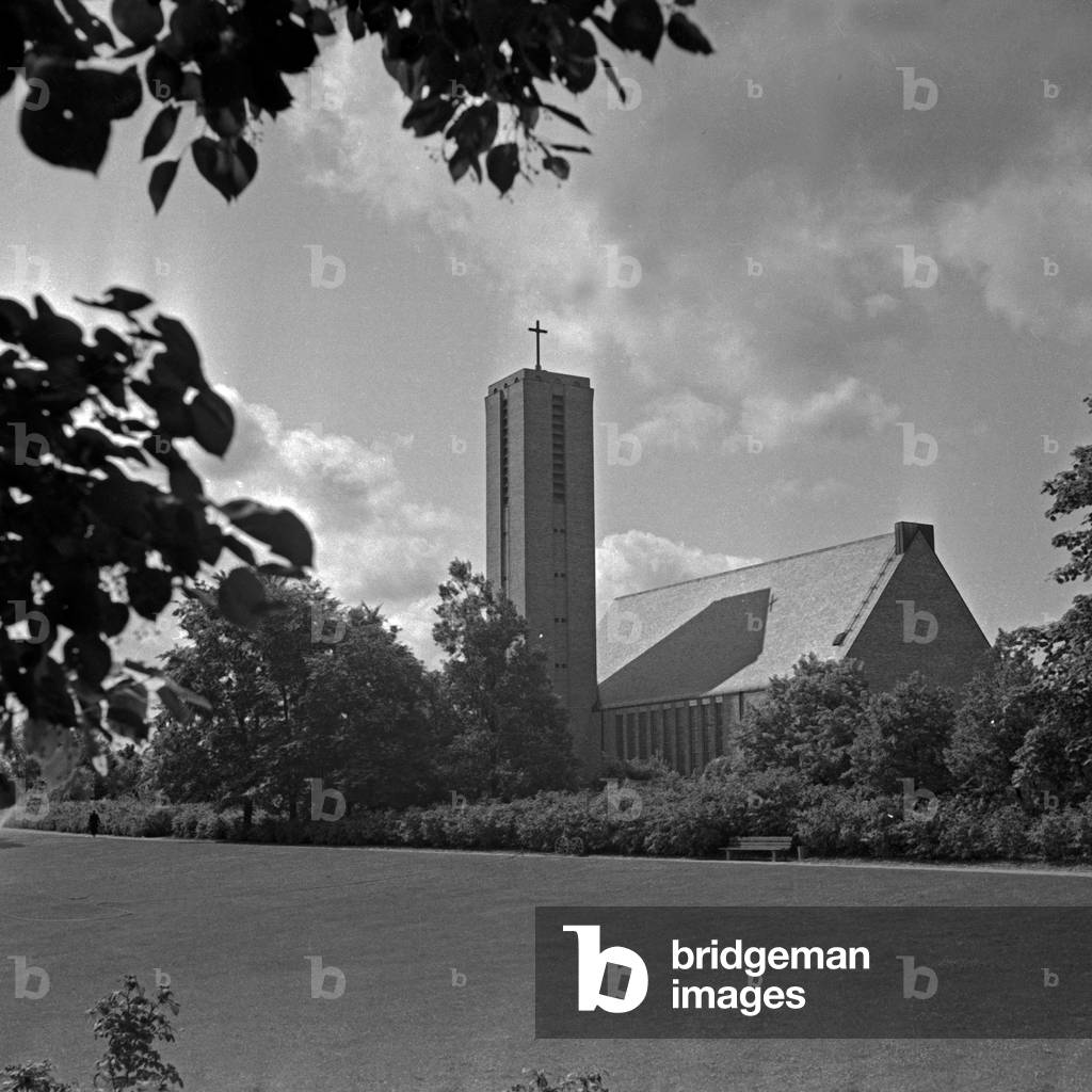 The Protestant Jesus Christ church at Berlin Dahlem, Germany 1930s (b/w photo)