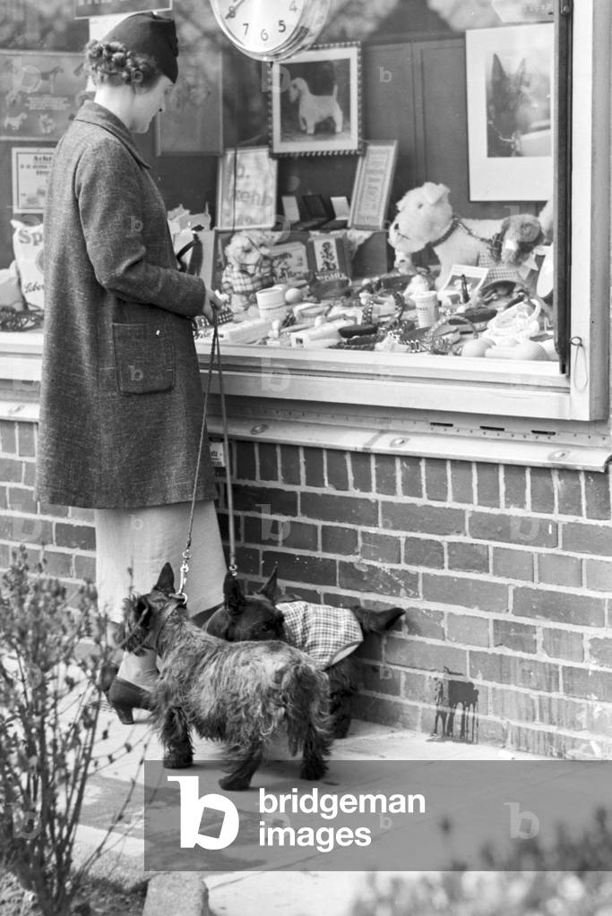 Visitation of a dog parlor, Germany 1930s (b/w photo)