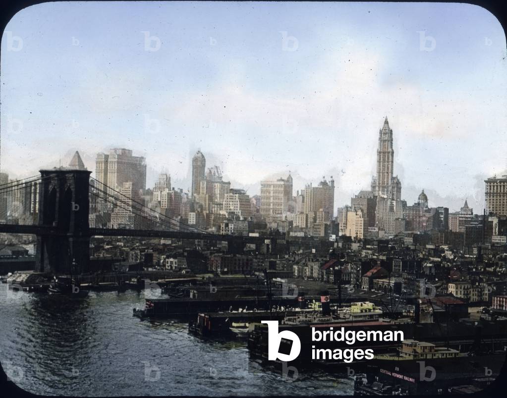 United States of America, New York, view to the East River and Brooklyn Bridge, built 1883, image date: circa 1925. Carl Simon Archive
