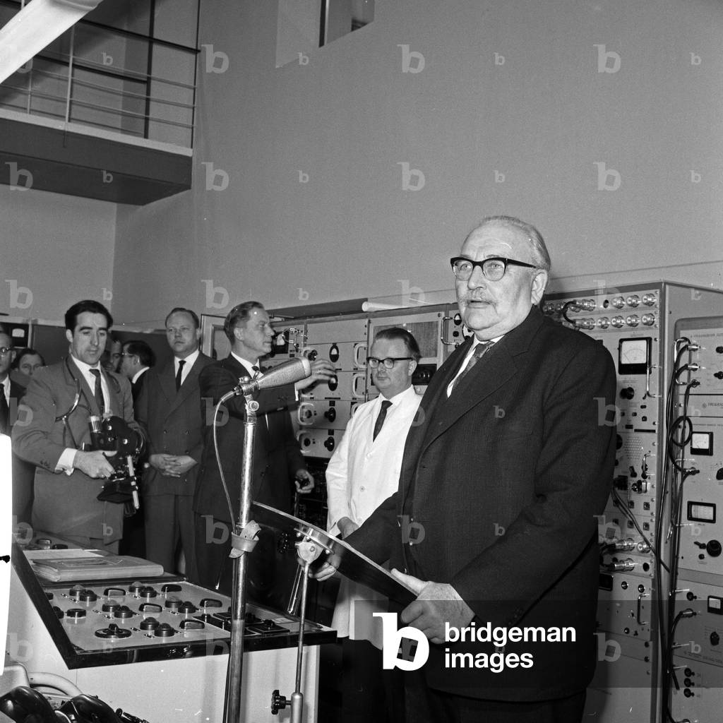Inauguration of metric wave sender of German TV and radio station Radio Bremen at Leher Feld, Germany 1960s