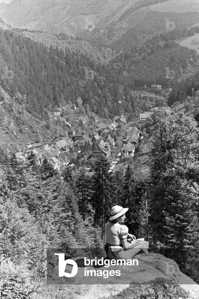 Idyllic panoramic view of the Black Forest, Germany 1930s (b/w photo)