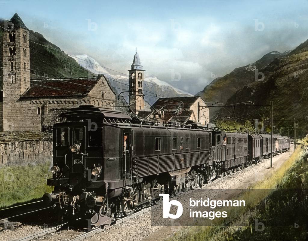 Double heading of locomotives of Be 4/6 series at the station of Giornico, Switzerland 1920s