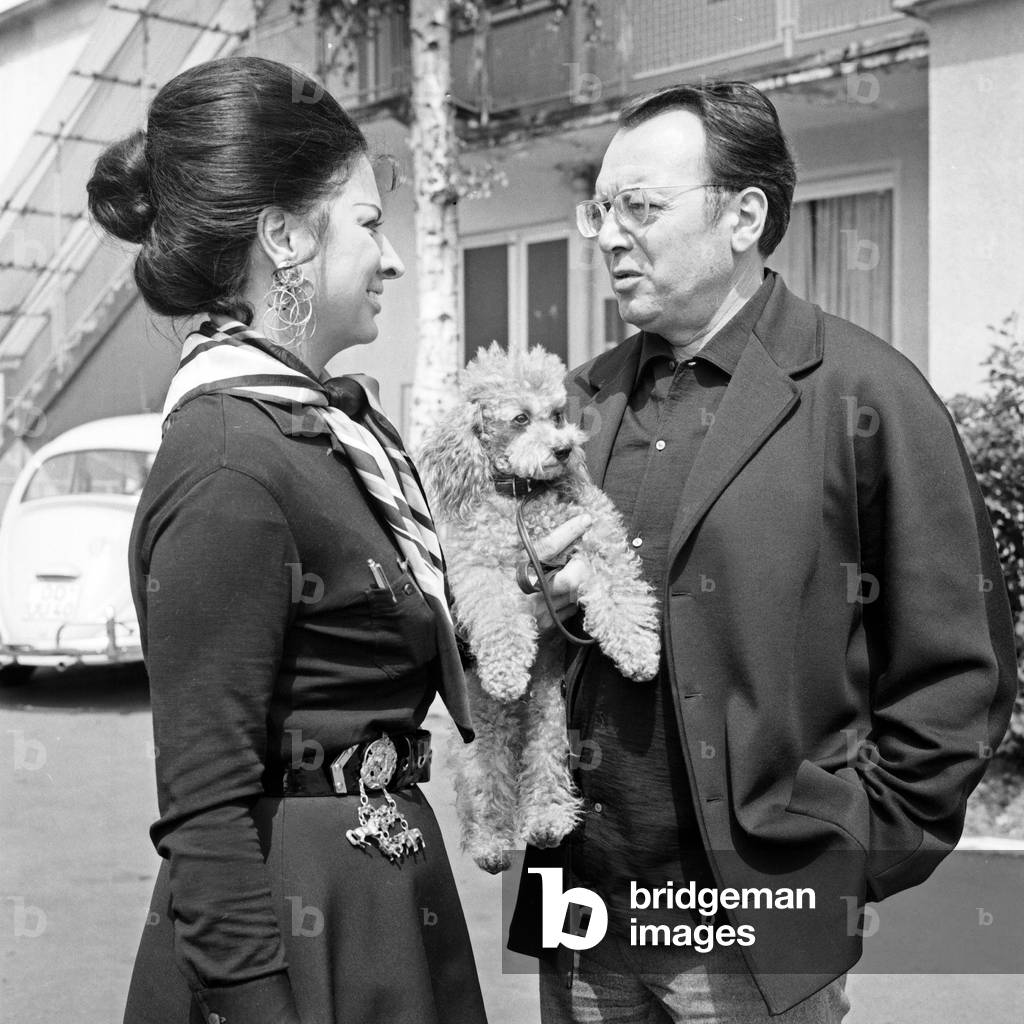 German theatre actor Will Quadflieg with his wife Margarete Jacobs and a poodle, Germany end 1960s