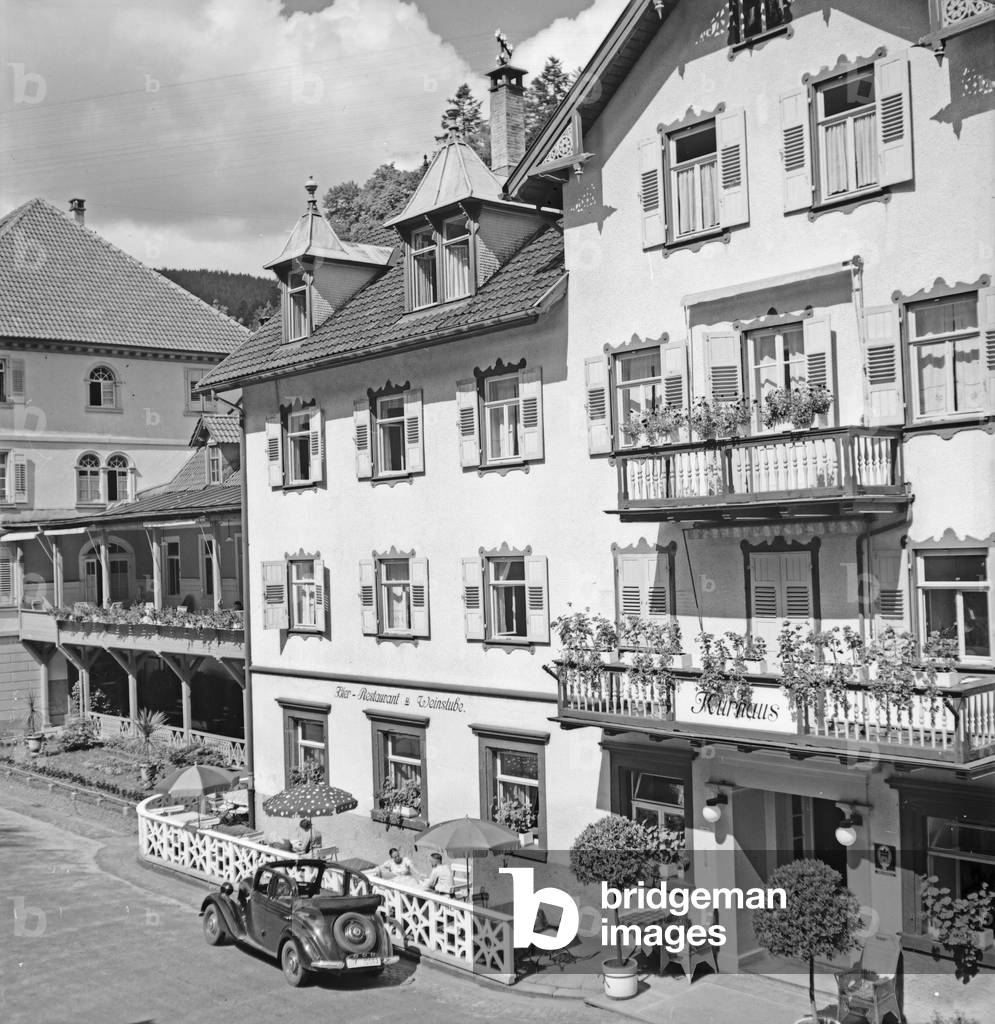 At the climatic spa Bad Rippoldsau Schapbach in the Black Forest region, Germany 1930s (b/w photo)