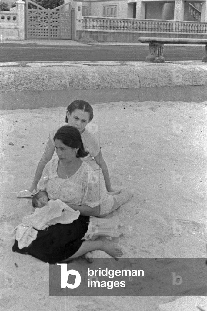 Two beauties at Copa Cabana beach at Rio de Janeiro, Brazil 1930s (b/w photo)