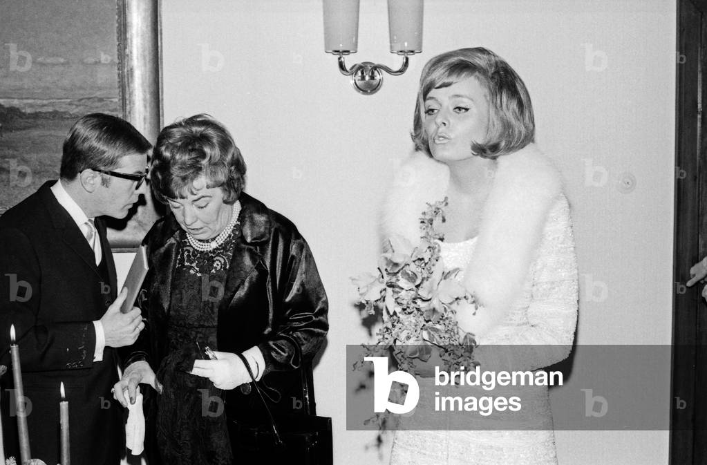 German actress and TV presenter Victoria Voncampe at the wedding with Peter Schlickenrieder, Germany 1960s