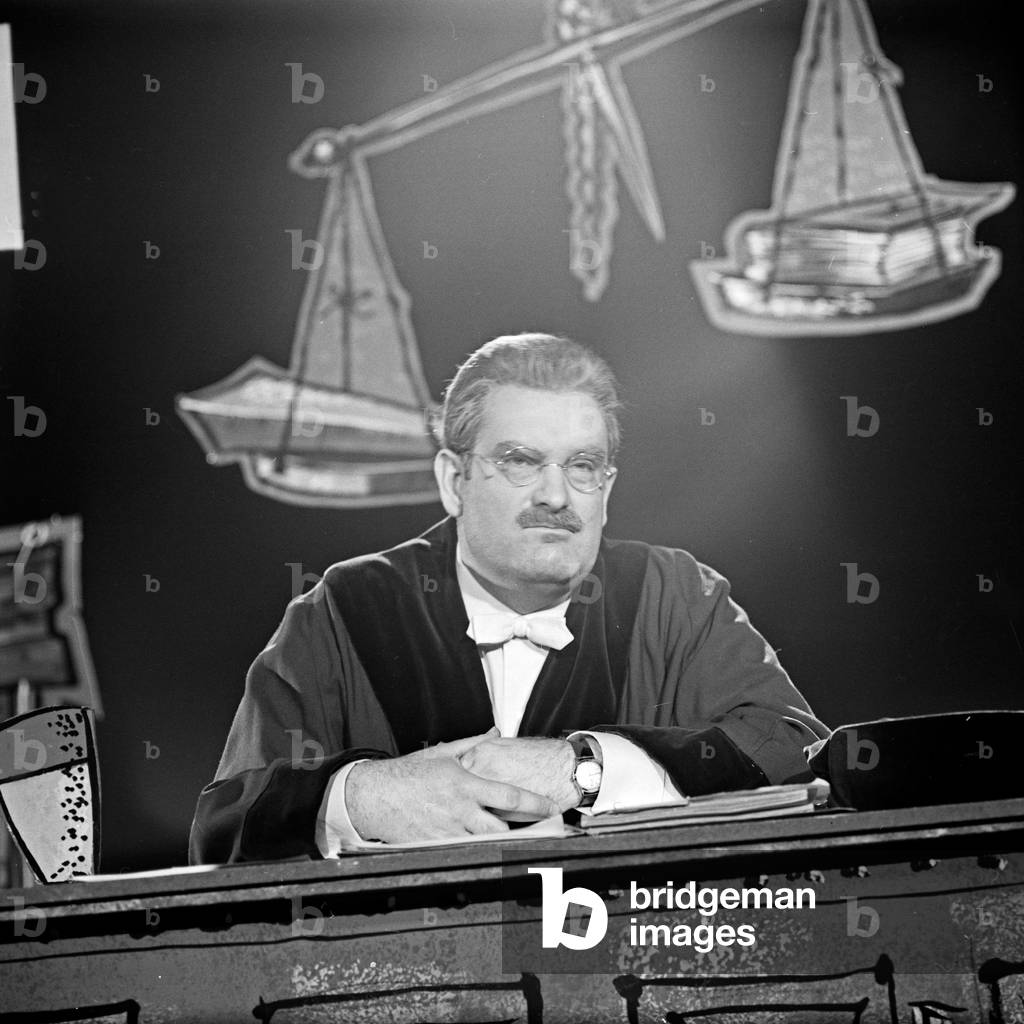 German cabaret artist, actor and comedian Juergen von Manger as a judge, Germany 1960s