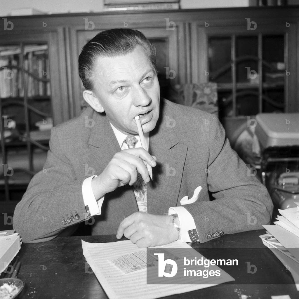German composer Michael Jary thinking, Hamburg 1956