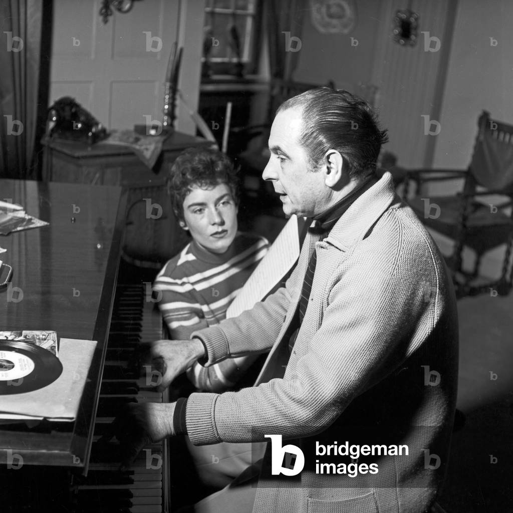 German schlager singer Melitta Berg composing at Hamburg, Germany 1950s