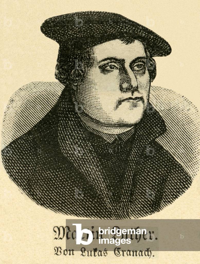 Martin Luther (by Lukas Cranach), portrait, German theologian and Reformer, 1881 (engraving)