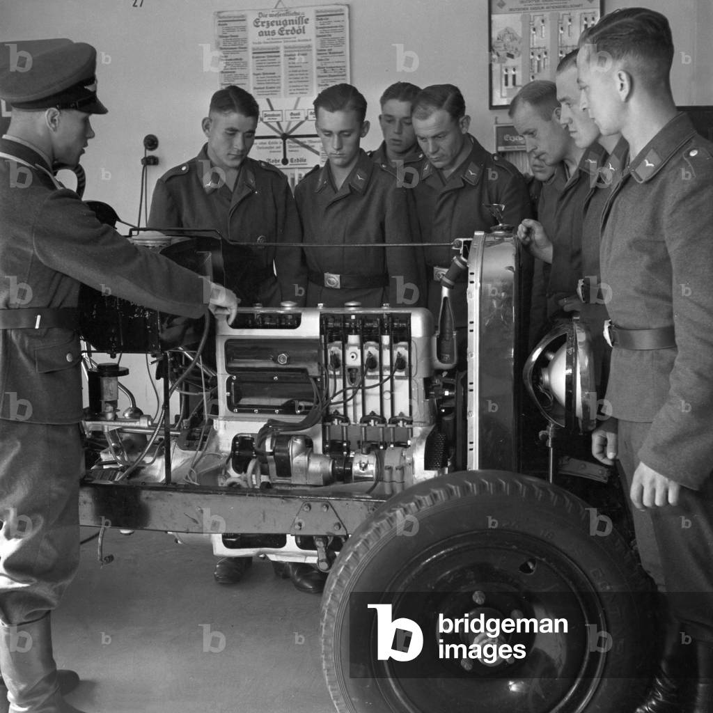 As customs to all motorized units, also signal soldiers learn how to drive and everything connected with driving, Germany 1940s (b/w photo)