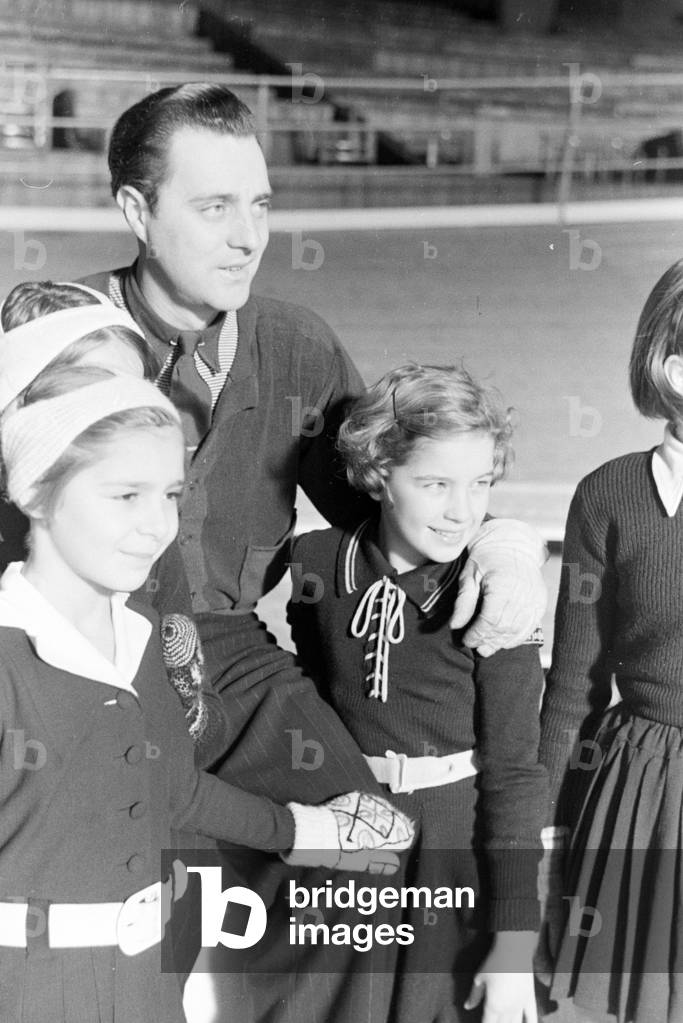 Portrait of the Austrian figureskater and Olympics champion Karl Sch/Sfer during an ice skating training of the Hitler Youth in Dortmund, Germany 1930s