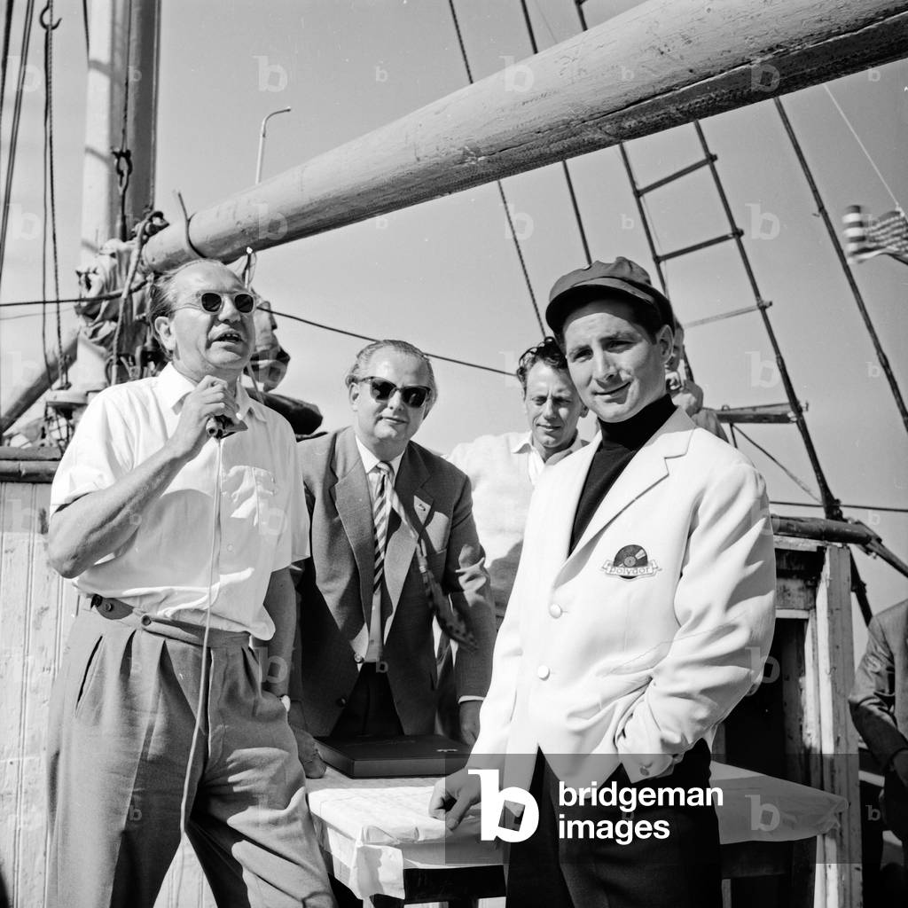 German singer Freddy Quinn gets a golden record on the Polydor ship 