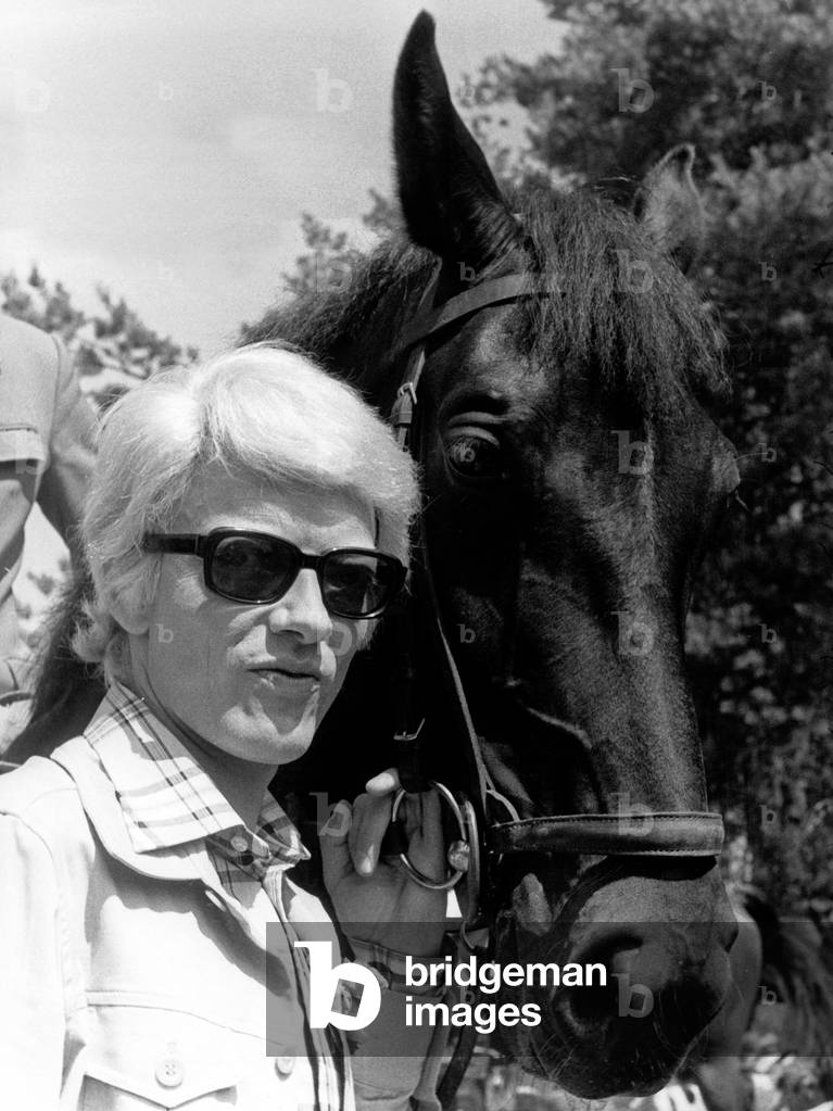 German singer Heino with a horse in a German TV show, Germany 1970s