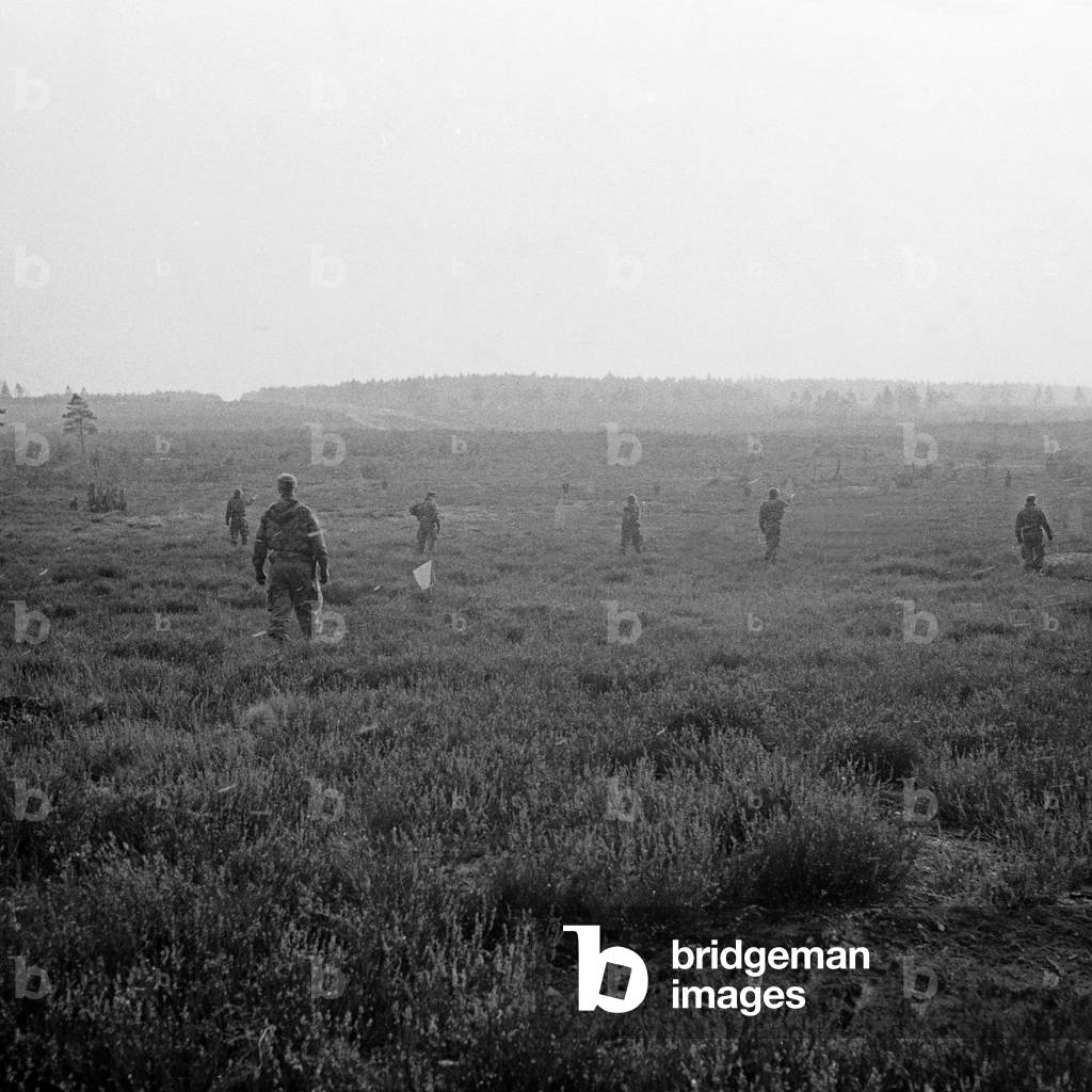 Soldiers of the German Bundeswehr at a shooting exercise at a military exercising ground, Germany 1950s