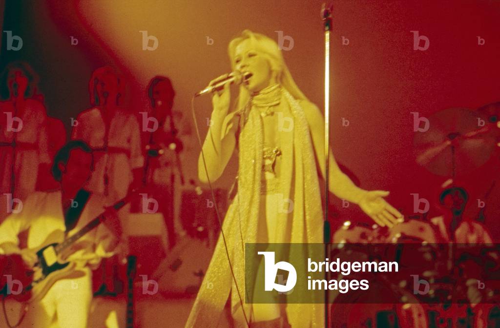 Agnetha Faeltskog of Swedish pop group ABBA at their live concert at Hamburg 2/10/1977, Germany 1970s
