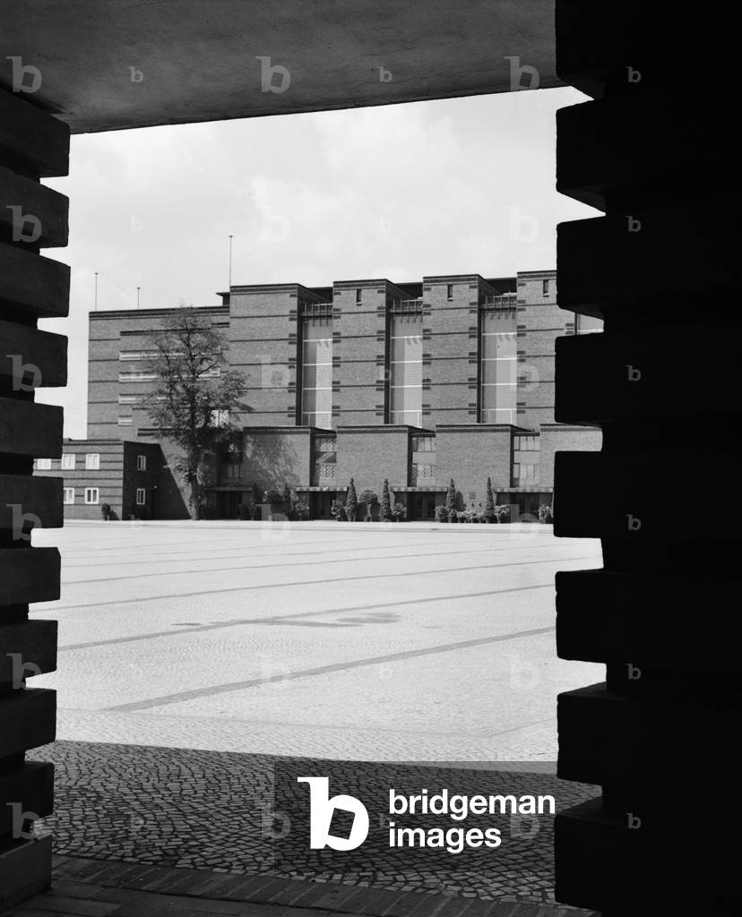 View to the Magdeburg exhibition halls, Germany 1930s (b/w photo)