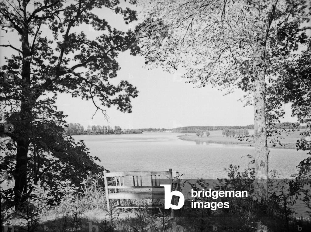 View to the Alle water reservoir near Friedland, East Prussia, 1930s (b/w photo)