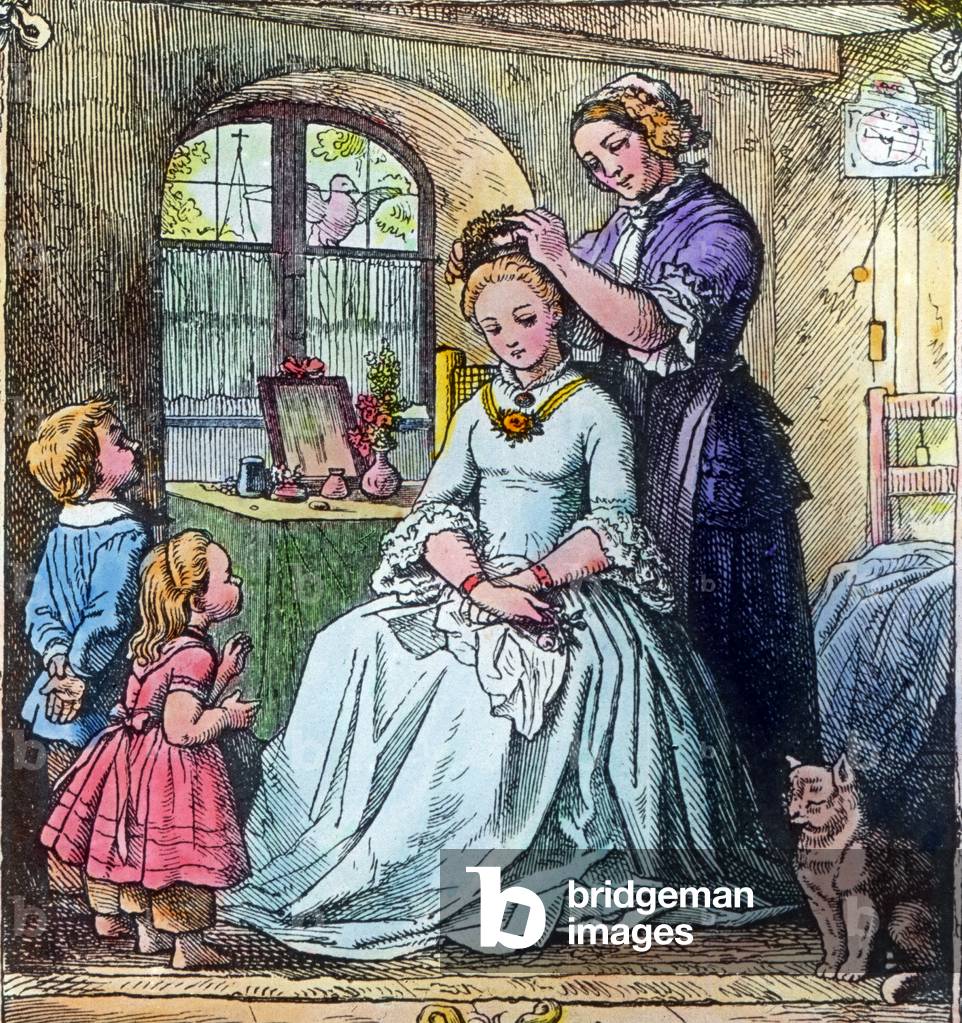 Engraving depicting the preparing of a bride, Germany 1920s