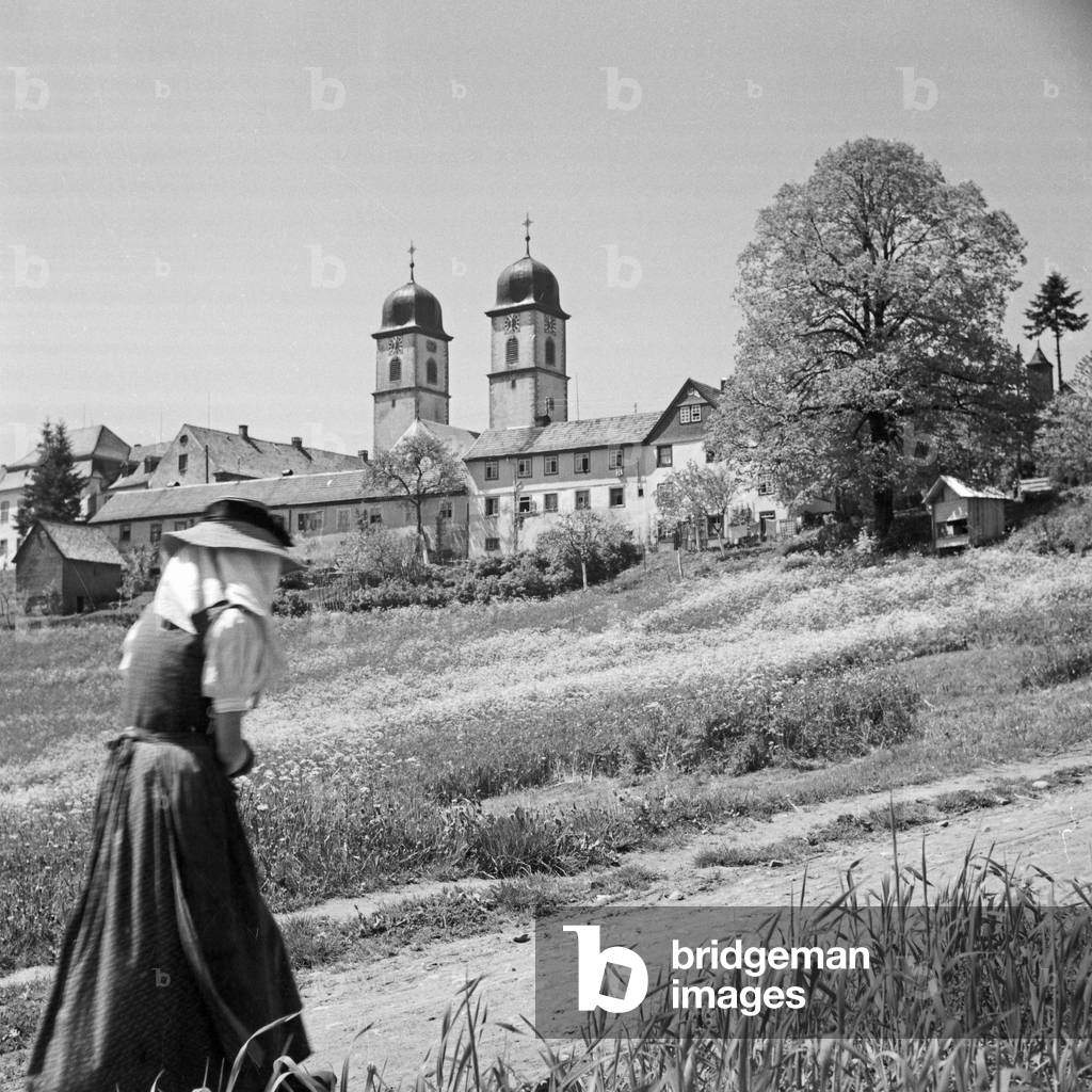 Church at St Maergen in the Black Forest, Germany 1930s (b/w photo)