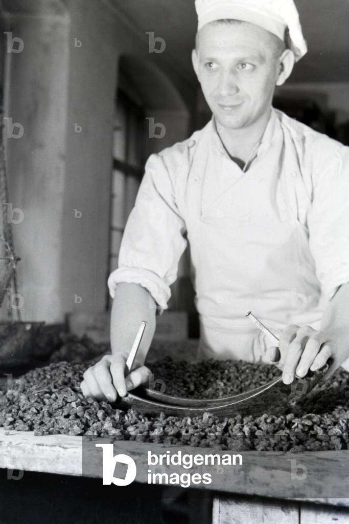 Employee of the confectionery Bros. Müller Liegnitz at work, Germany 1930s (b/w photo)