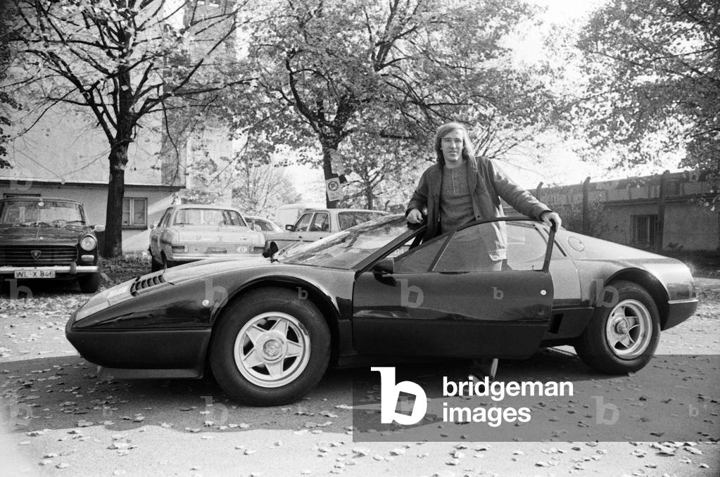 German football player Guenter Netzer with his Ferrari 512 BB car, Germany late 1970s