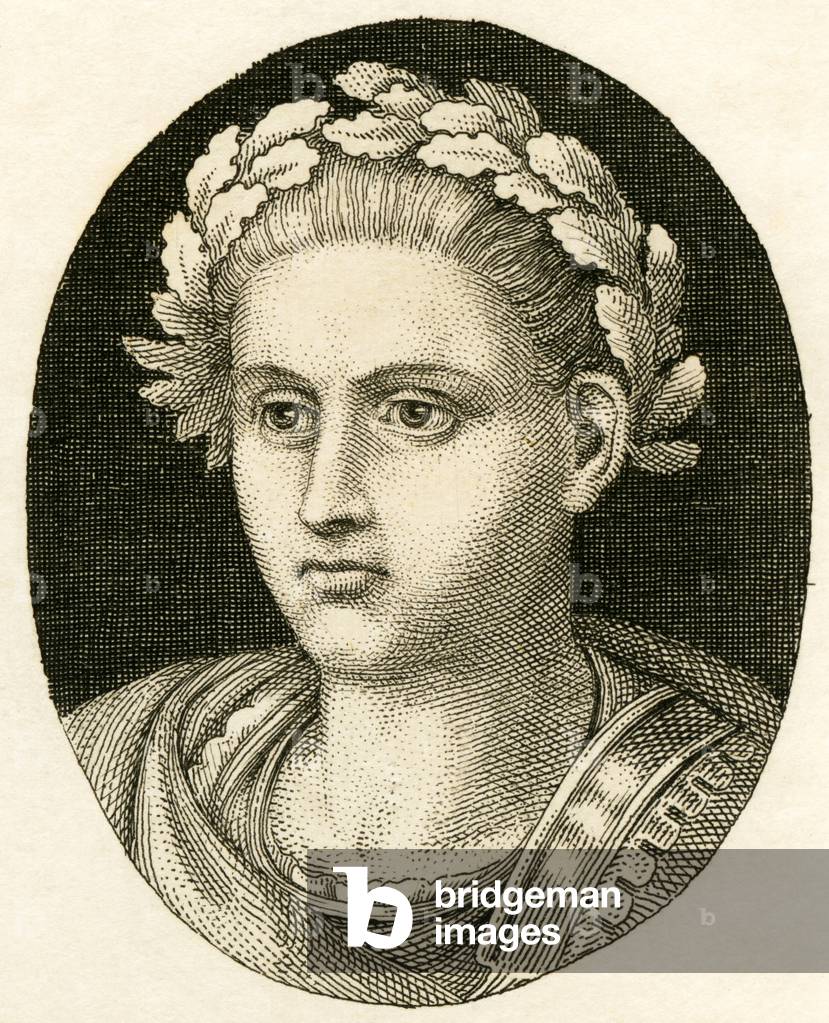 Trajan (Marcus Ulpius Traianus) (53-117), Roman emperor, copperplate engraving from Strahlheim, c.1840 (engraving)