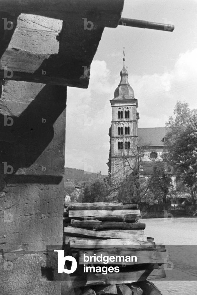 St Gangolf's church at Amorbach in the Bavarian Odenwald area, Germany 1930s (b/w photo)