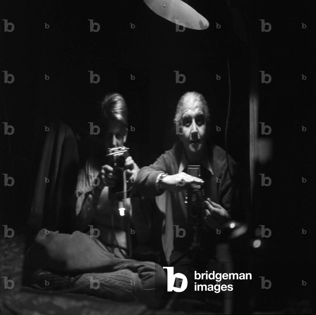 Two photographers taking a picture of themselves, Germany 1940 (b/w photo)