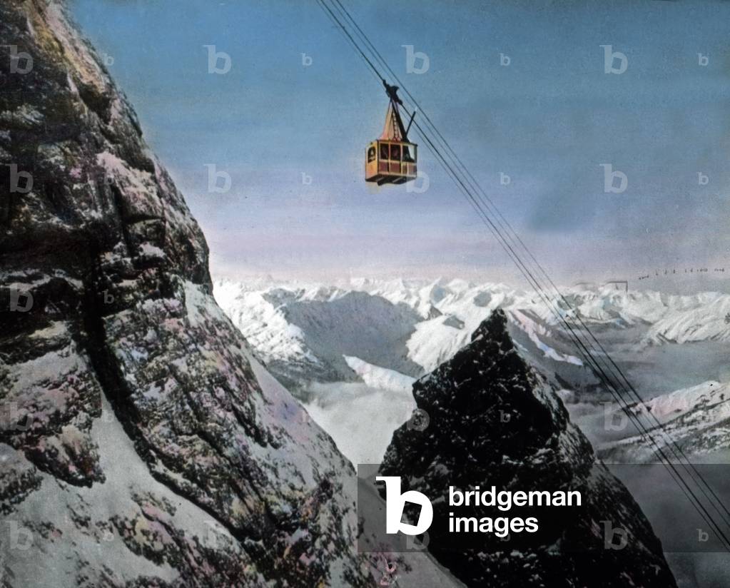 Zugspitzbahn aerial passenger tramway with a view to the Alps, Tyrol, 1920s