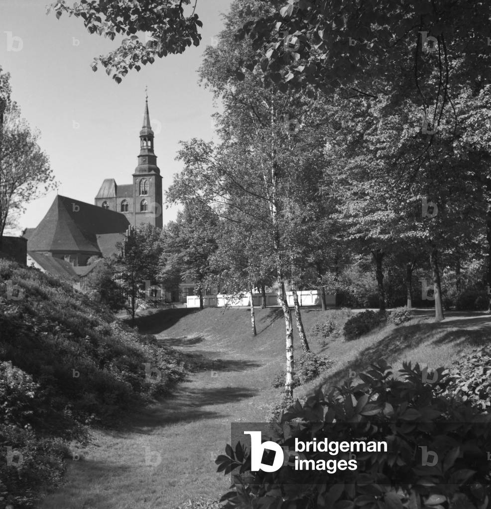 At the city of Tangermuende, Germany 1930s (b/w photo)