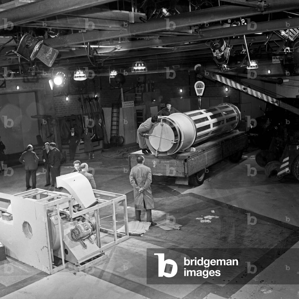 Building up the set for the TV show of German TV lottery at Hamburg, Germany 1960s