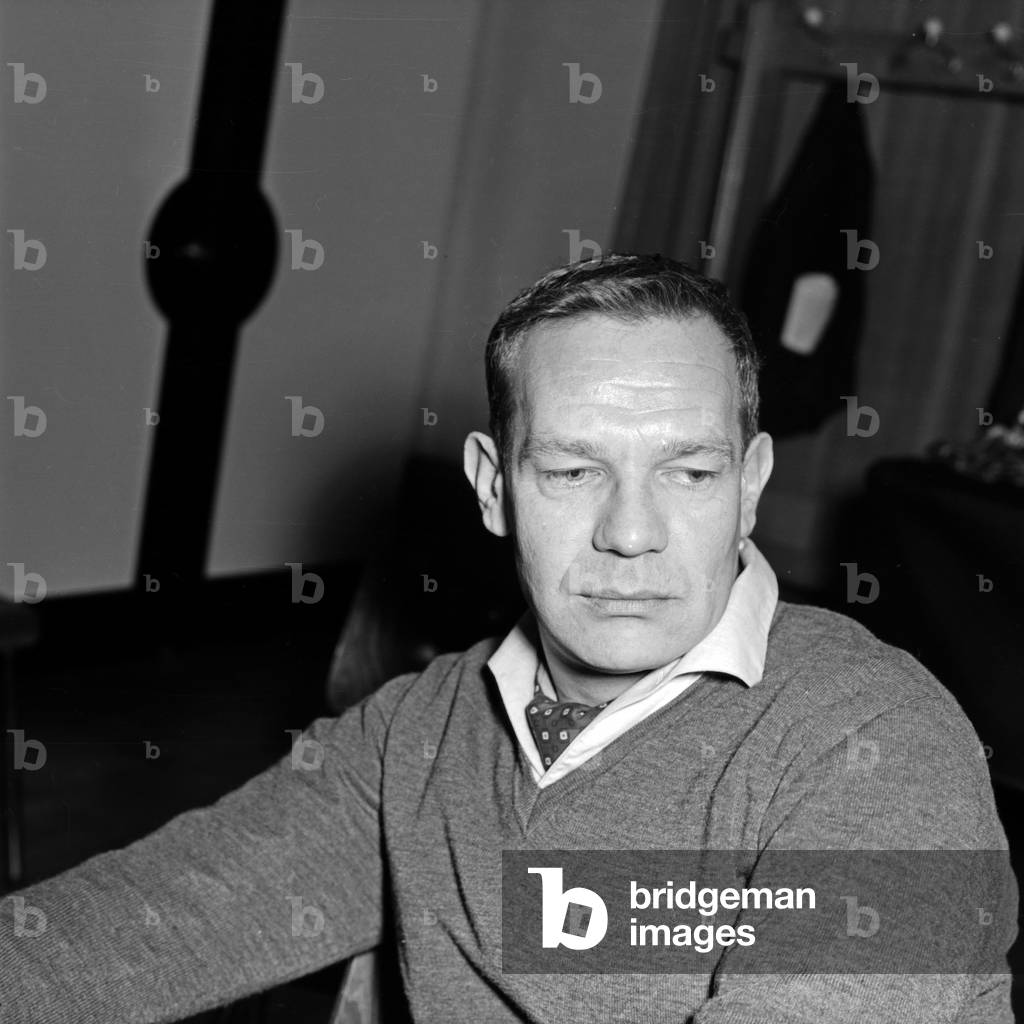 German actor and director Hans Lietzau as a speaker of an audio drama, Germany 1950s