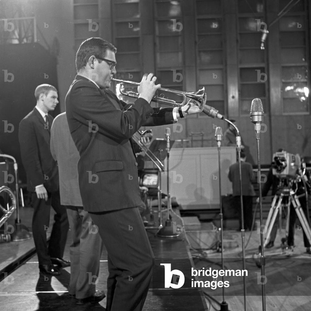 Trumpet player at the Hamburg jazz workshop, Germany 1960s