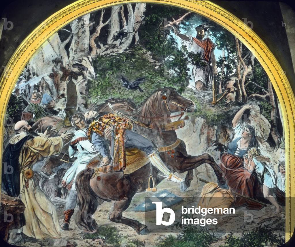 From Schiller's drama: bailly Gessler dies, painting, Switzerland 1920s