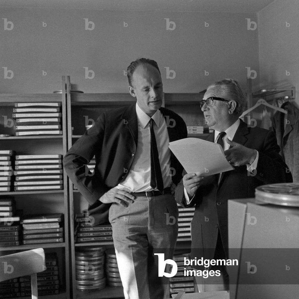 German TV journalist Ruediger Proske preparing a TV magazine, Germany 1960s