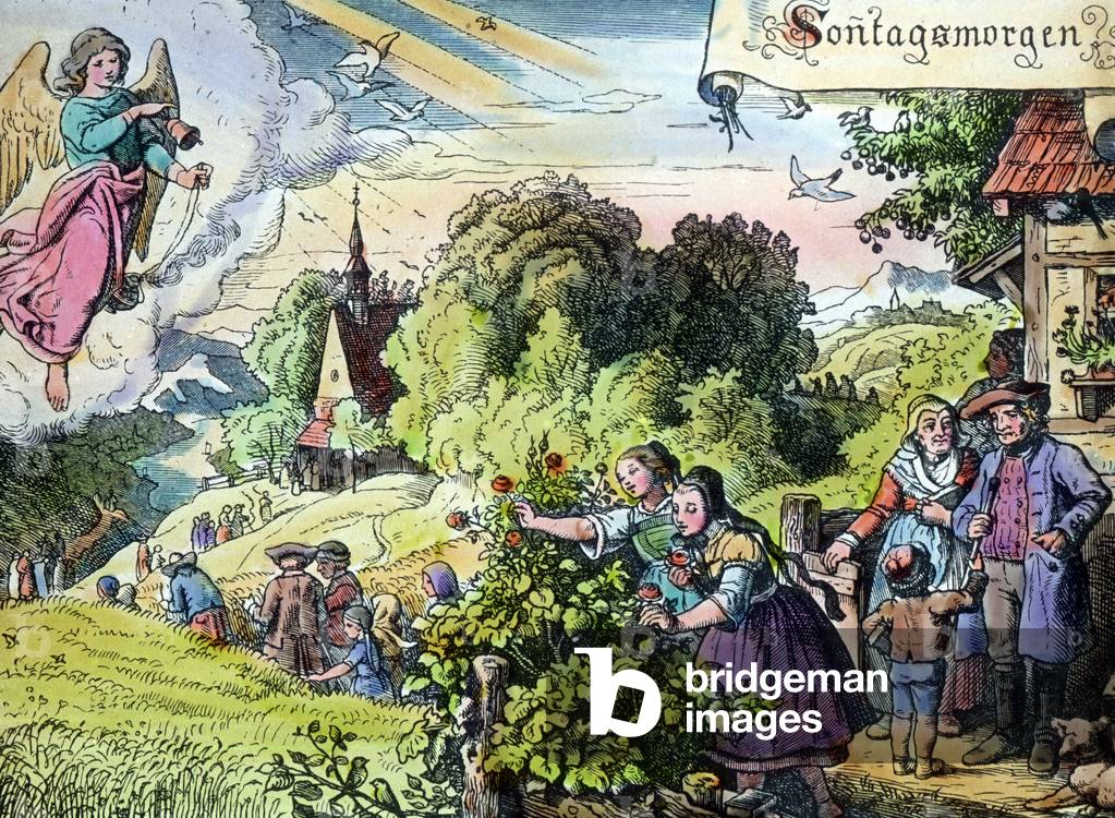 Engraving depicting the churchgoing, Germany 1920s