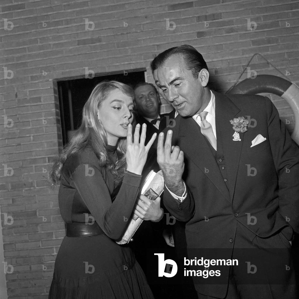 French singer Daniele Dupre with fans after performing at Hamburg, Germany 1950s