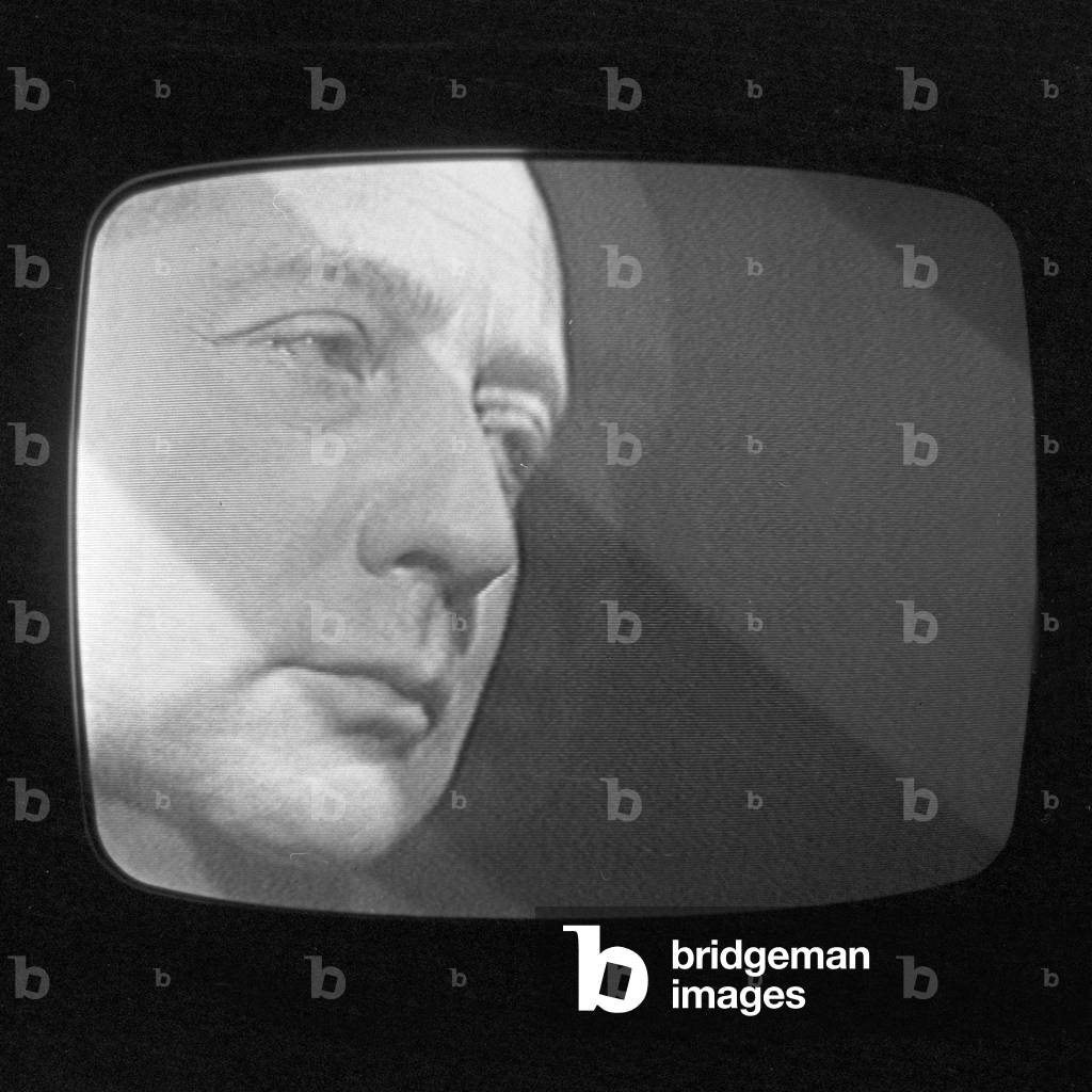 German newspaper editor Axel Caesar Springer in a TV show, Germany 1960s. Picture taken from the screen