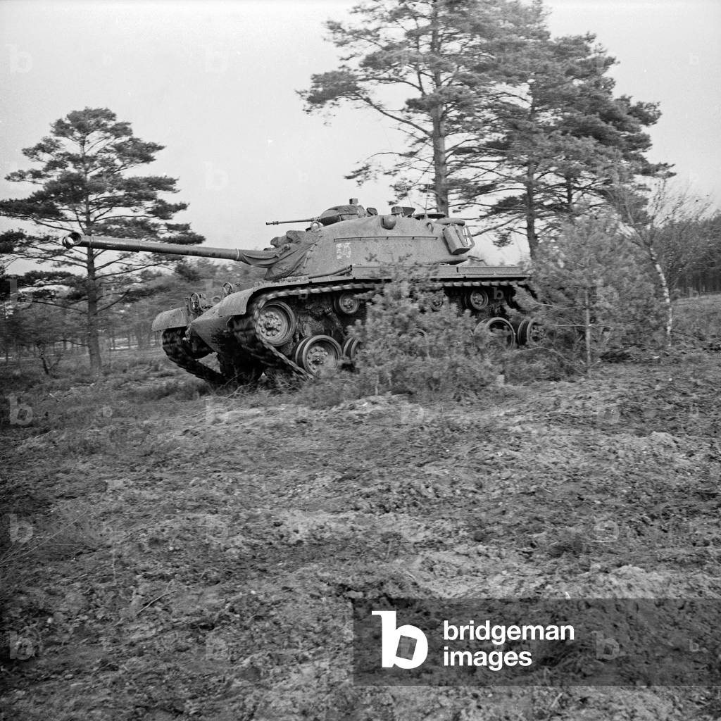 A Leopard 1 tank of the German Bundeswehr at a military exercising ground, Germany 1950s