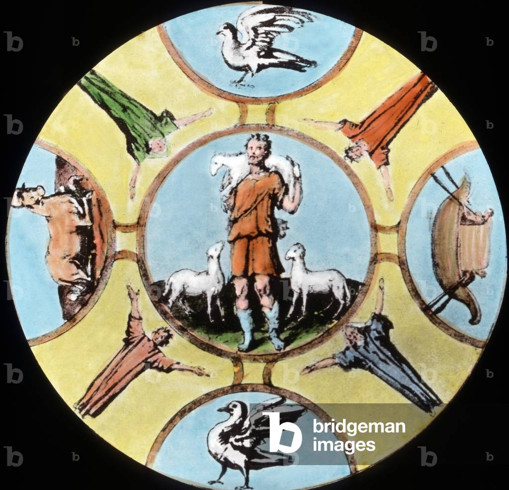 Ceiling painting depicting the good shepherd at the catacombs alongside the Via Appia at Rome, Italia