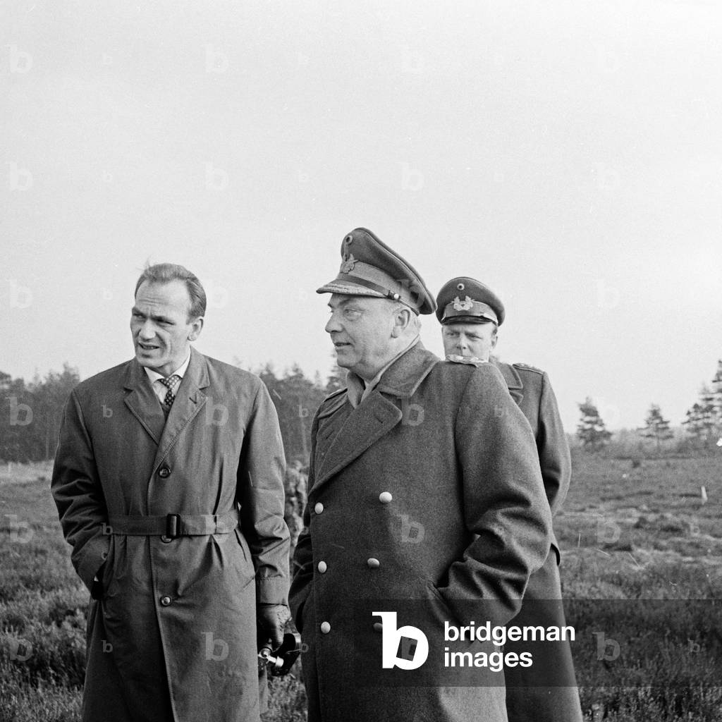 A staff officer inspecting the exercises at a military exercising ground, Germany 1950s