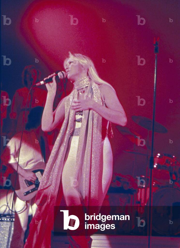 Agnetha Faeltskog of Swedish pop group ABBA at their live concert at Hamburg 2/10/1977, Germany 1970s