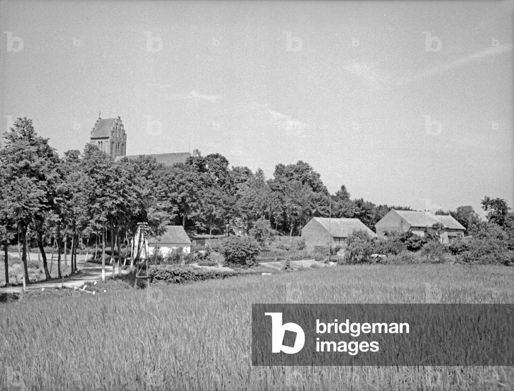 View to village Domnau, East Prussia, 1930s (b/w photo)