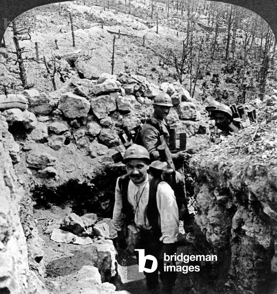 French soldiers building trench in the Vosges, France 1916